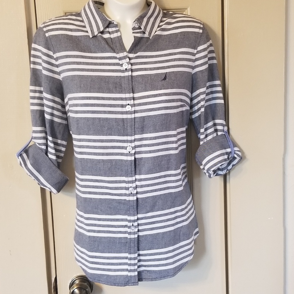 Nautica Blue and White Striped Button Down NWT